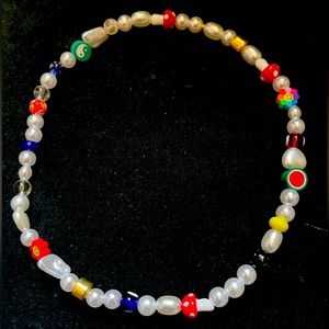 Smiley face Y2k beaded pearl necklace. 18”